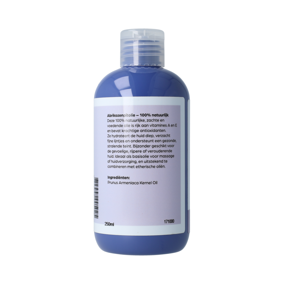 Volatile Abrikozenpit basis, 250ml, body care product with apricot seed oil in a clear bottle.