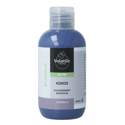 Volatile Kokos bio basisolie in 100ml bottle, natural coconut oil for body care, with a clear view of the product bottle.