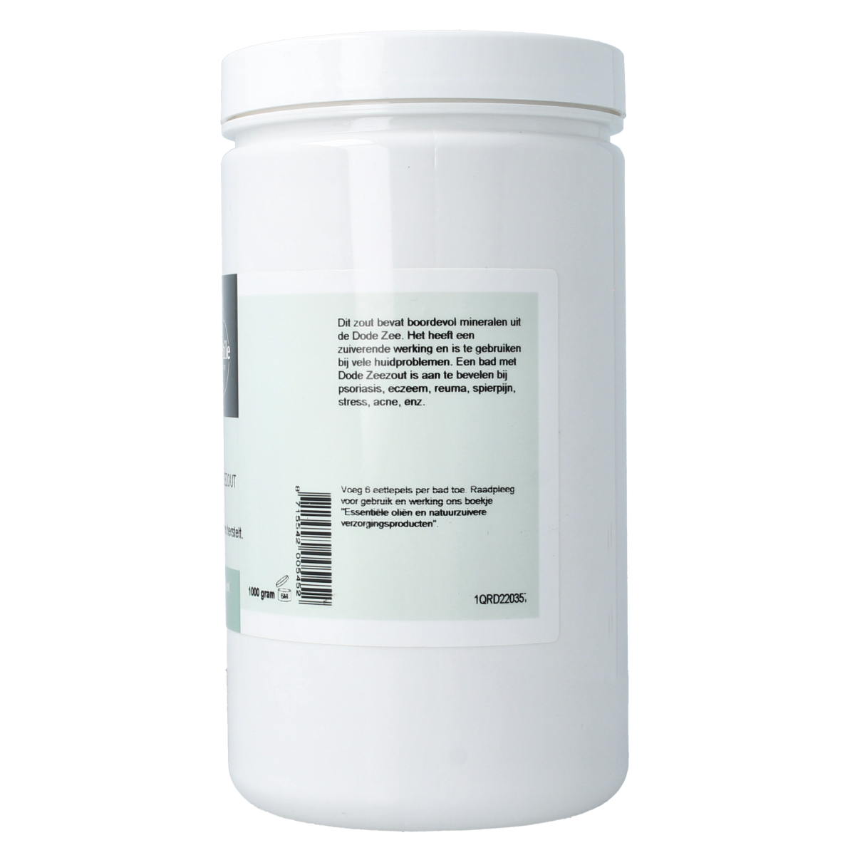 Volatile Dode Zeezout 1kg, natural bath and shower salt, coarse mineral salt for relaxation and skin care in a transparent container