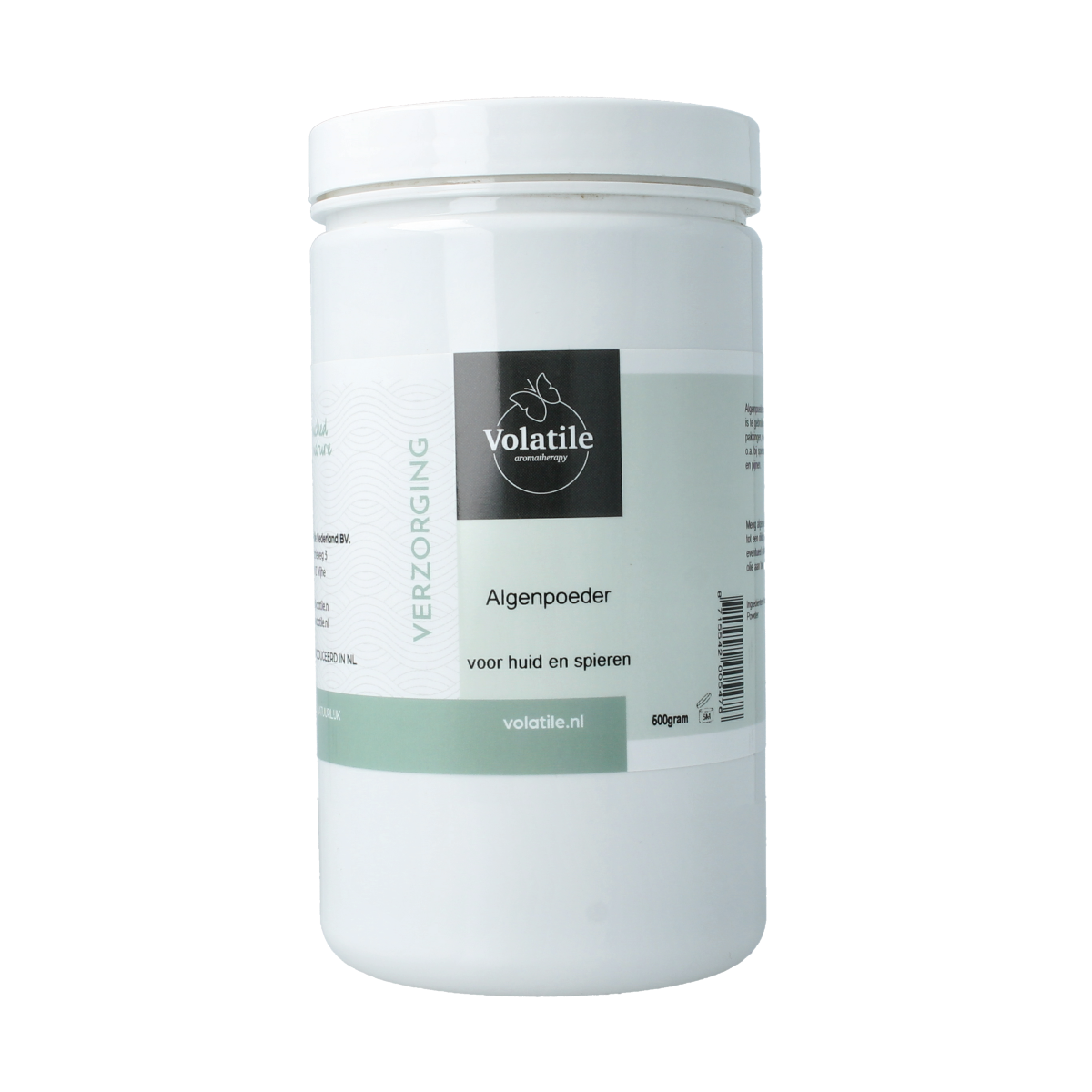 Volatile Algen pakking 500g, natural body care product with algae, in a clear container showing green algae contents.