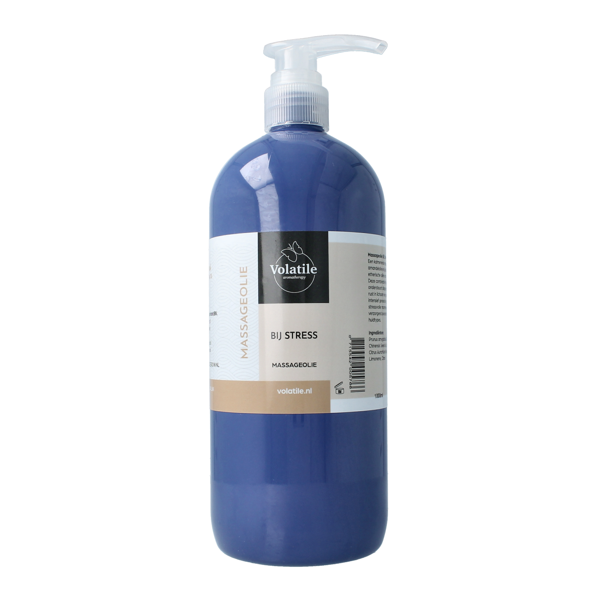 Volatile massage oil with lavender and bergamot for stress relief, 1 liter bottle, natural body care product.