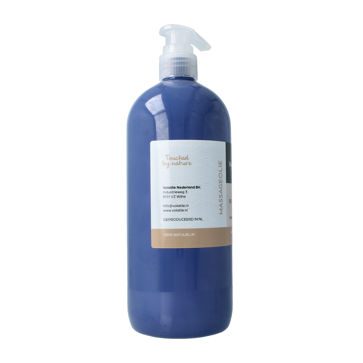 Volatile massage oil with lavender and bergamot for stress relief, 1 liter bottle, natural body care product.