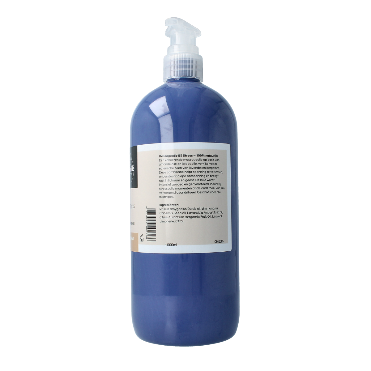 Volatile lavender and bergamot massage oil in a 1-liter bottle, used for stress relief and body care.