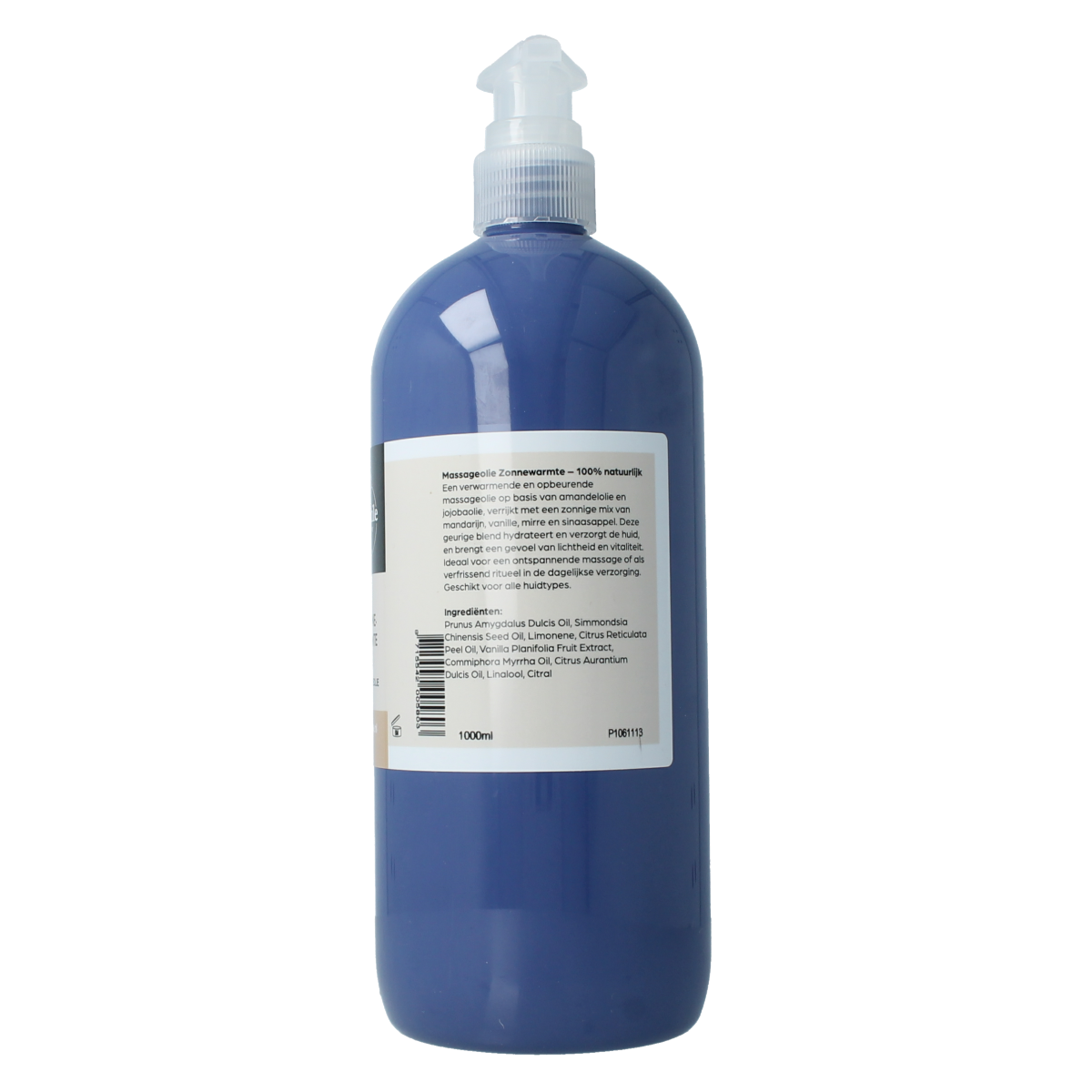 Volatile massage oil in a 1-liter bottle, designed for body care and warmth, with a natural, soothing appearance.