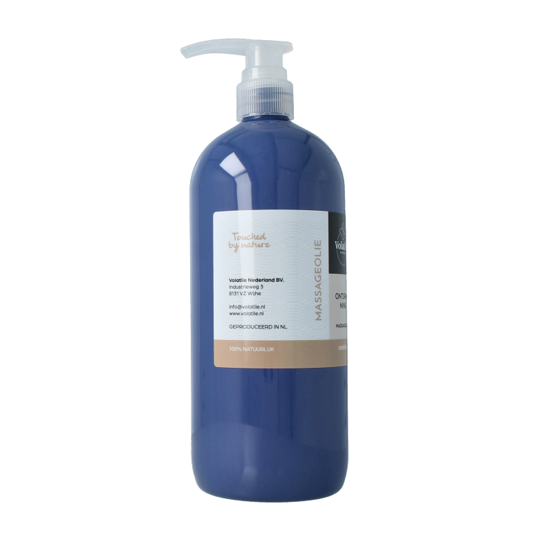 Volatile ontspannende massageolie met lavendel en geranium, 1 liter, voor lichaamsverzorging, in een transparante fles