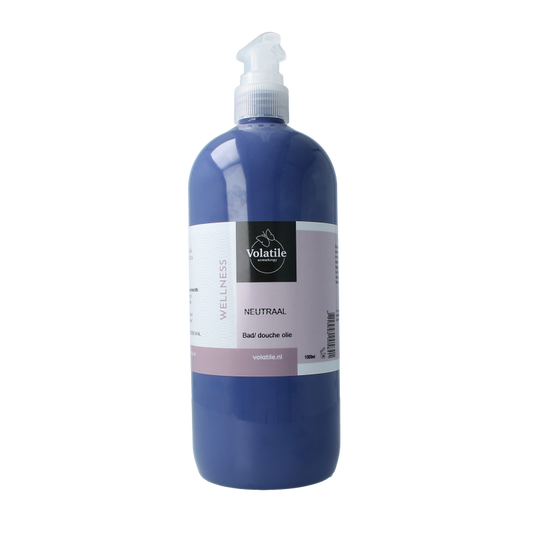 Volatile Badolie neutraal 1 liter, neutral bath and shower oil bottle with label and cap, for personal care and relaxation.