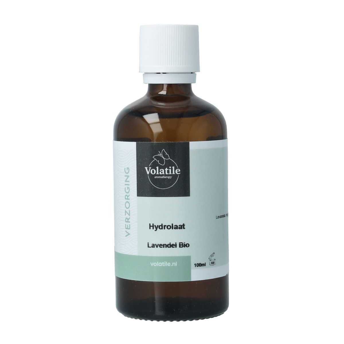 Volatile Lavendel hydrolaat 100ml in a clear spray bottle, natural body care product with lavender scent