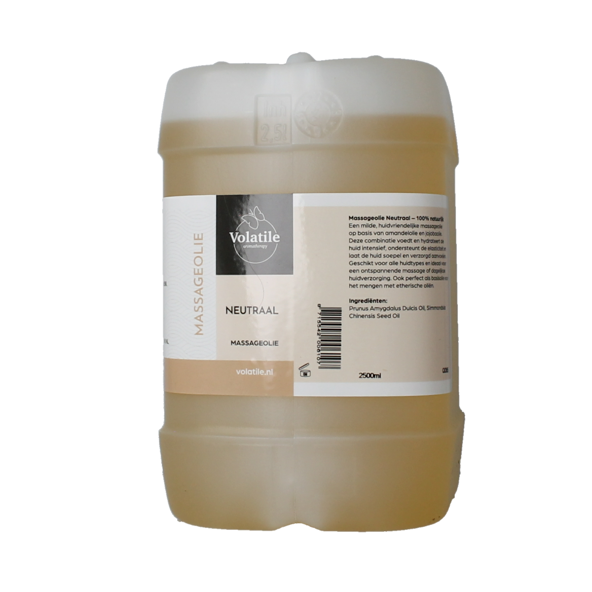 Volatile neutraal massage oil bottle, 2500ml, body care product, clear container with label, suitable for relaxing massages
