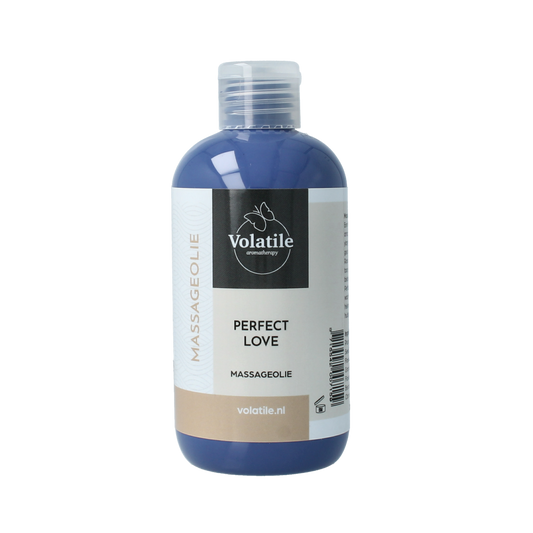 Volatile Perfect Love massage oil in a 250ml bottle, natural body care product for relaxation and skin nourishment.