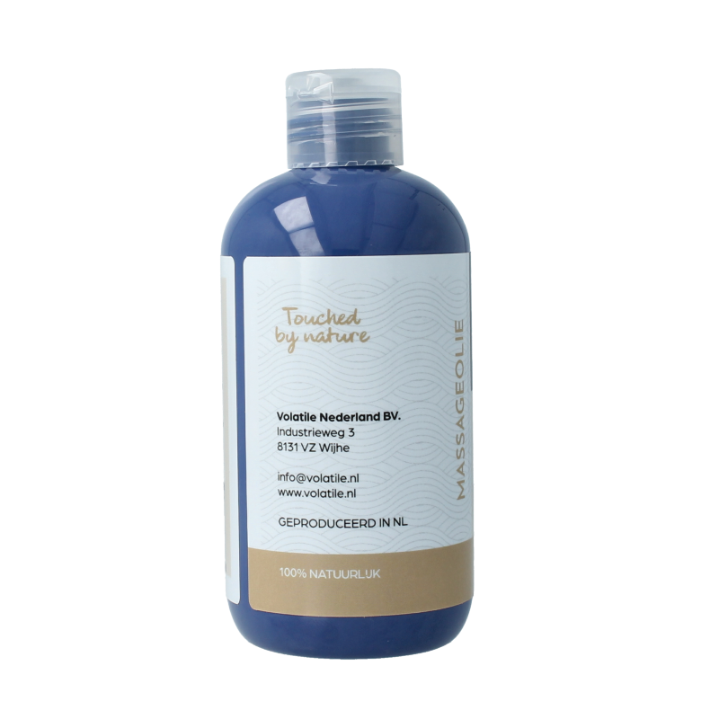 Volatile eucalyptus massage oil bottle, 250ml, in a clear container with label, used for body care and relaxation.