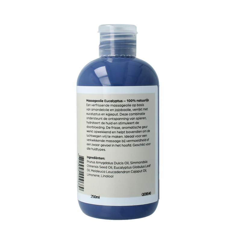 Volatile eucalyptus massage oil in 250ml bottle, natural body care product for relaxation and skin nourishment.