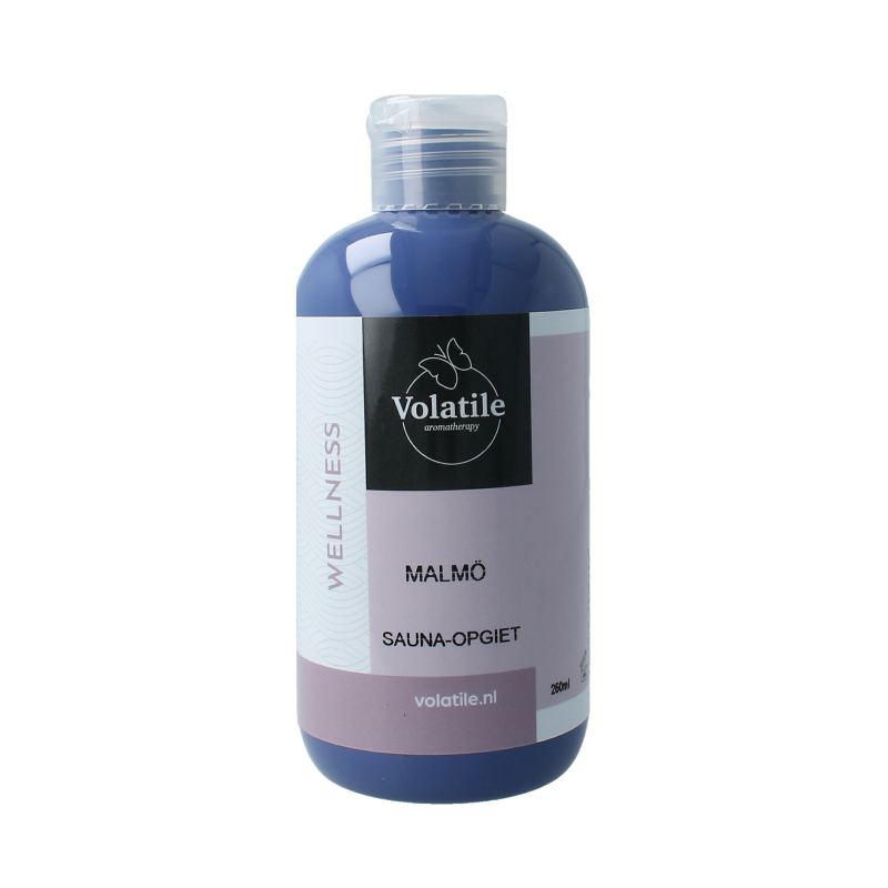 Volatile Malmo sauna opgietconcentraat 250ml bottle with essential oils for aromatherapy and sauna use.