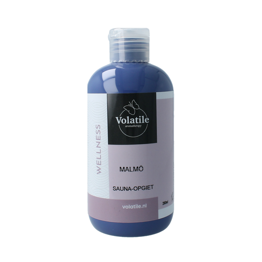 Volatile Malmo sauna opgietconcentraat 250ml bottle with essential oils for aromatherapy and sauna use.
