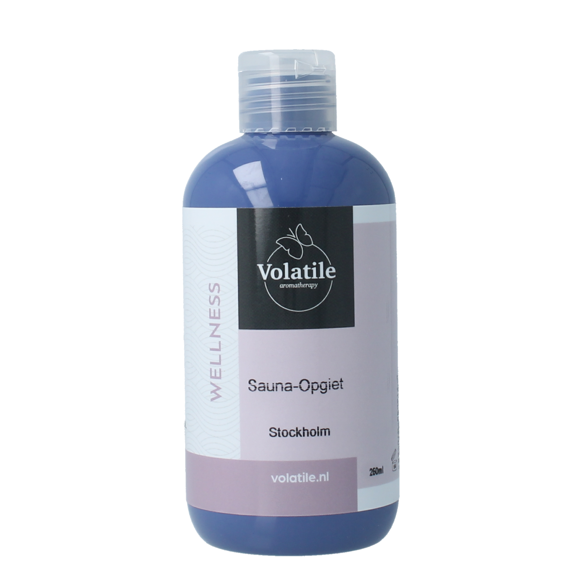 Volatile Stockholm sauna opgietconcentraat 250ml bottle of aromatic essential oil for sauna relaxation and aromatherapy.
