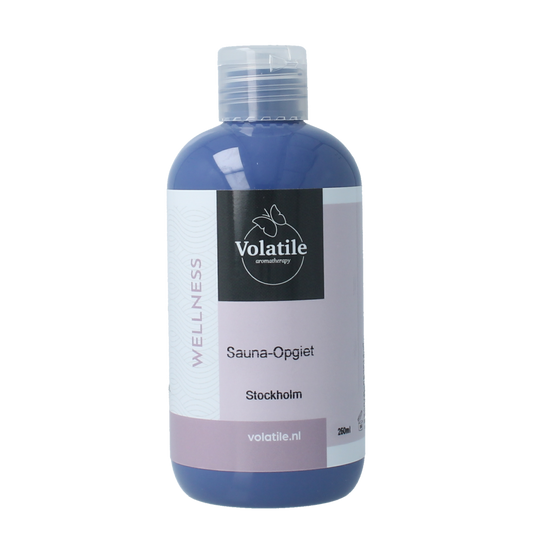 Volatile Stockholm sauna opgietconcentraat 250ml bottle of aromatic essential oil for sauna relaxation and aromatherapy.