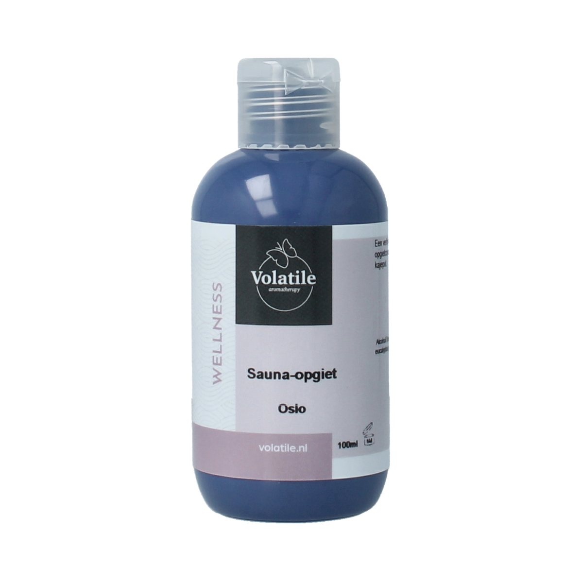 Volatile Oslo sauna etherische olie concentratie 100ml, amber glass bottle with dropper for aromatherapy and relaxation.