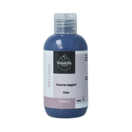 Volatile Oslo sauna etherische olie concentratie 100ml, amber glass bottle with dropper for aromatherapy and relaxation.