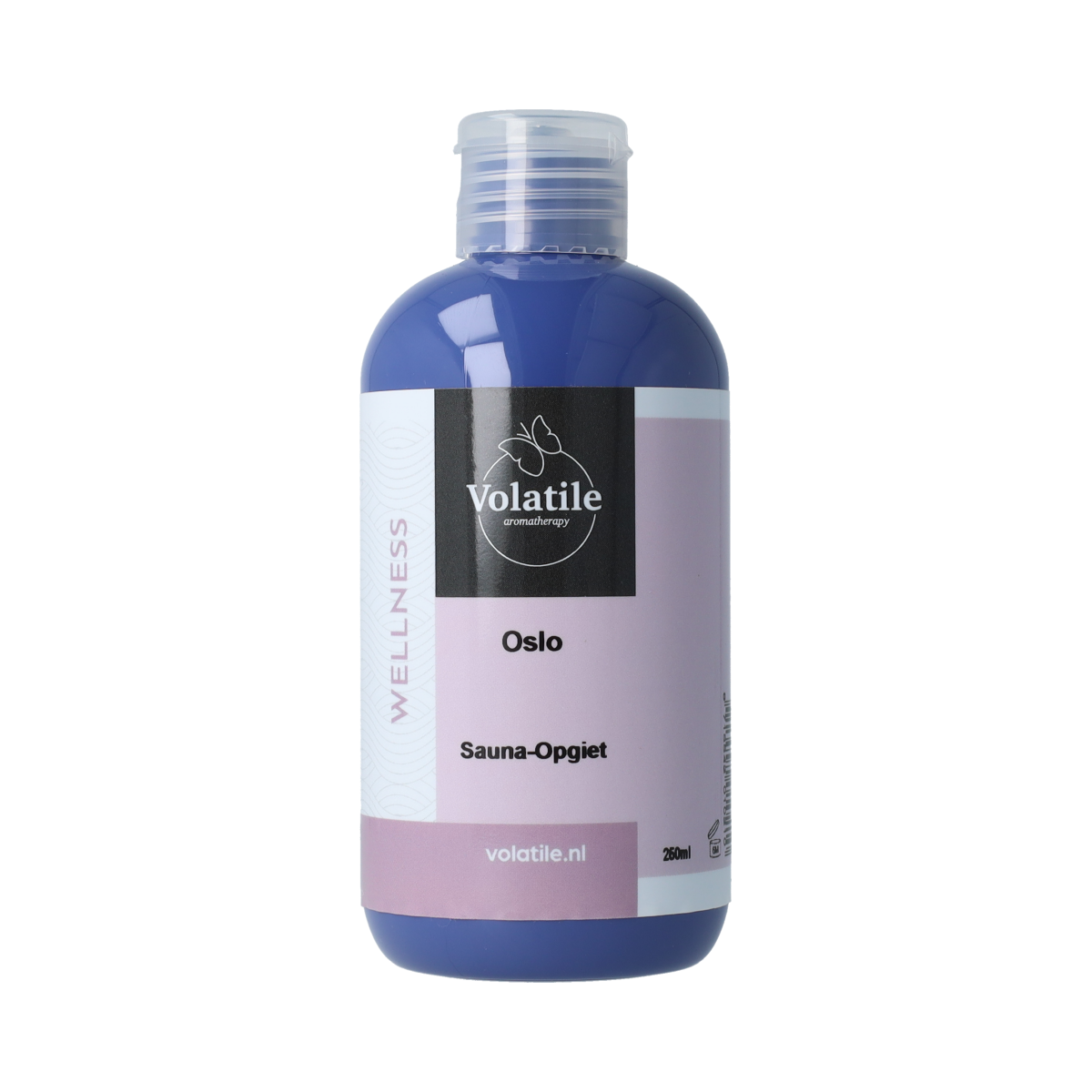 Volatile Oslo sauna opgietconcentraat 250ml, bottle of aromatic essential oil for sauna infusion with natural scent.