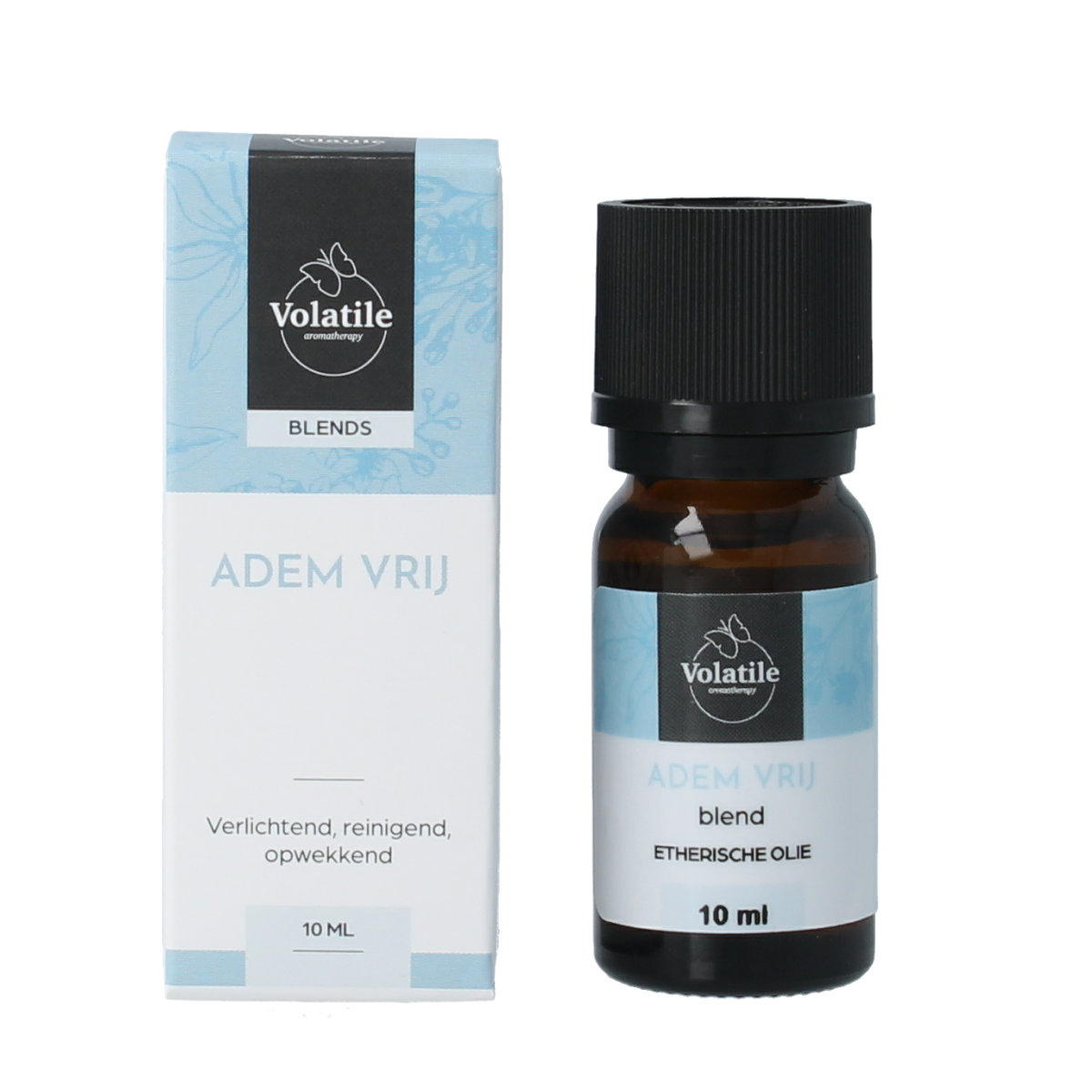 Volatile Adem vrij essential oil bottle 10ml, natural aromatic etherische oliën product with orange label and transparent cap.