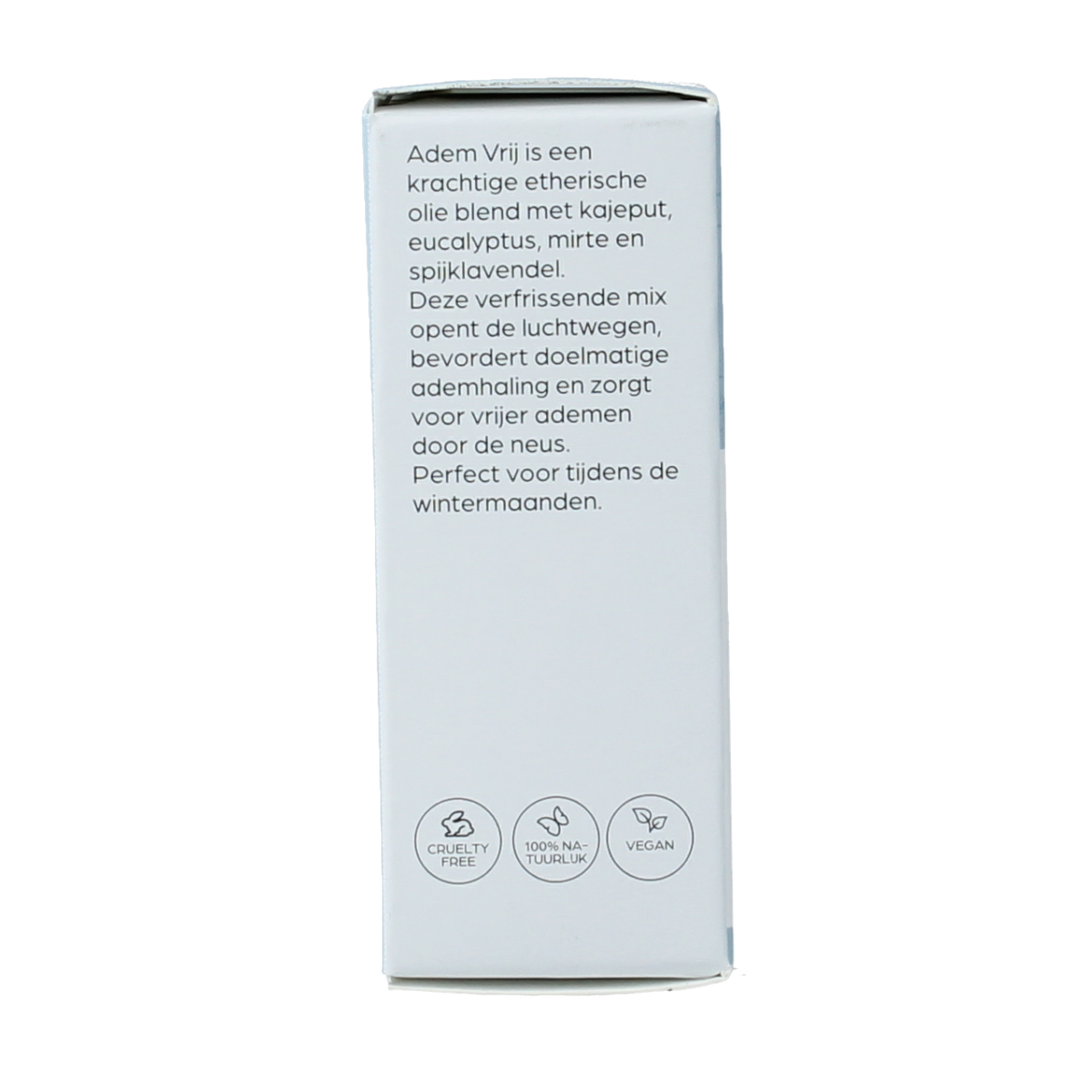 Volatile Adem Vrij essential oil bottle, 10ml, natural etherische oliën with a clear glass container and white label.