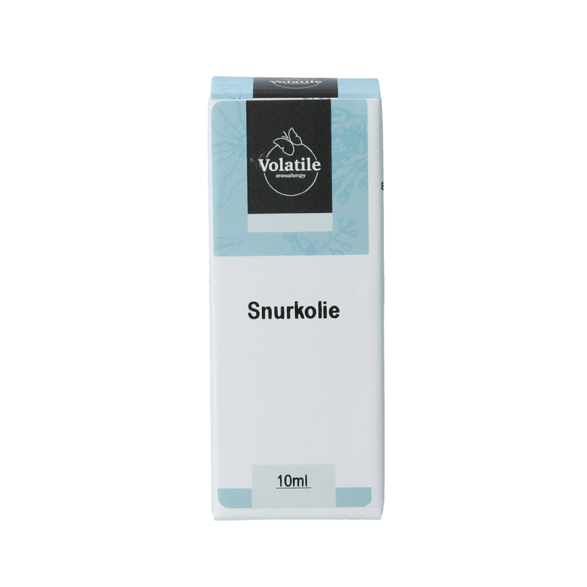 Volatile Snurkolie 10ml, aromatic essential oil bottle, with clear label and silver cap, designed for aromatherapy use.