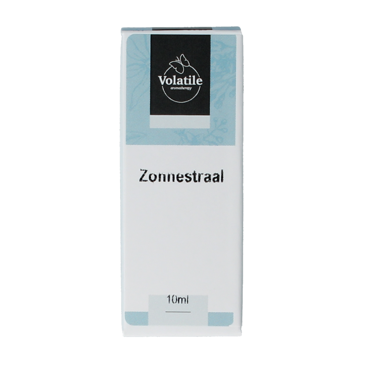 Volatile Zonnestraal 10ml essential oil bottle, amber glass container with white cap, label displaying product details.