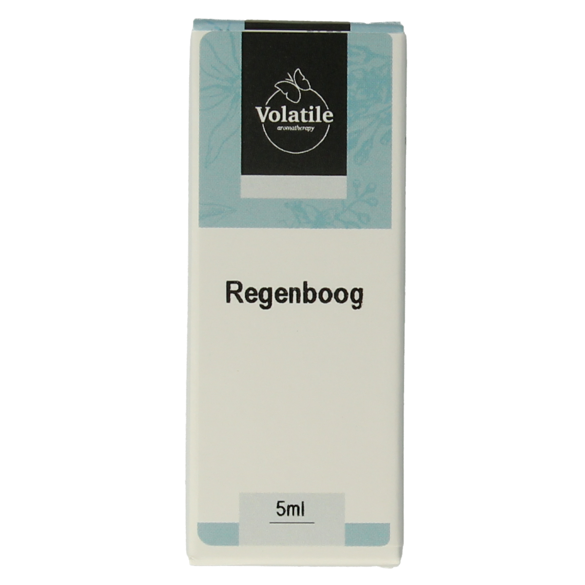 Volatile Regenboog essential oil bottle, 5ml, colorful rainbow label, natural aromatic etherische oliën product.