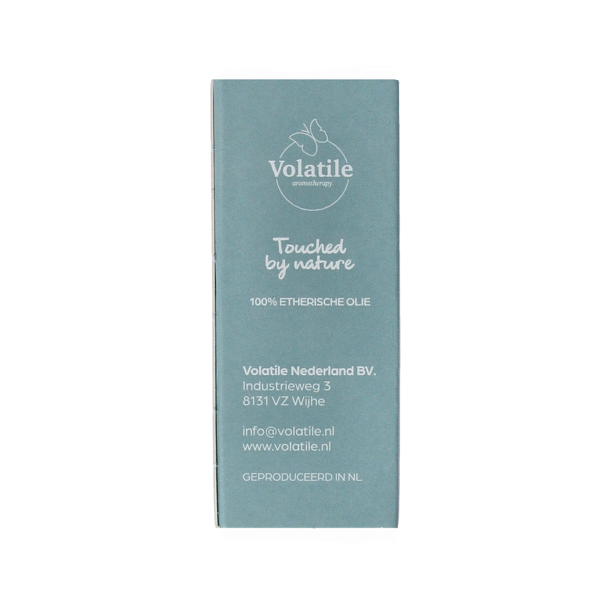 Volatile Maneschijn essential oil bottle, 5ml, with amber glass container and white cap, on a plain background.