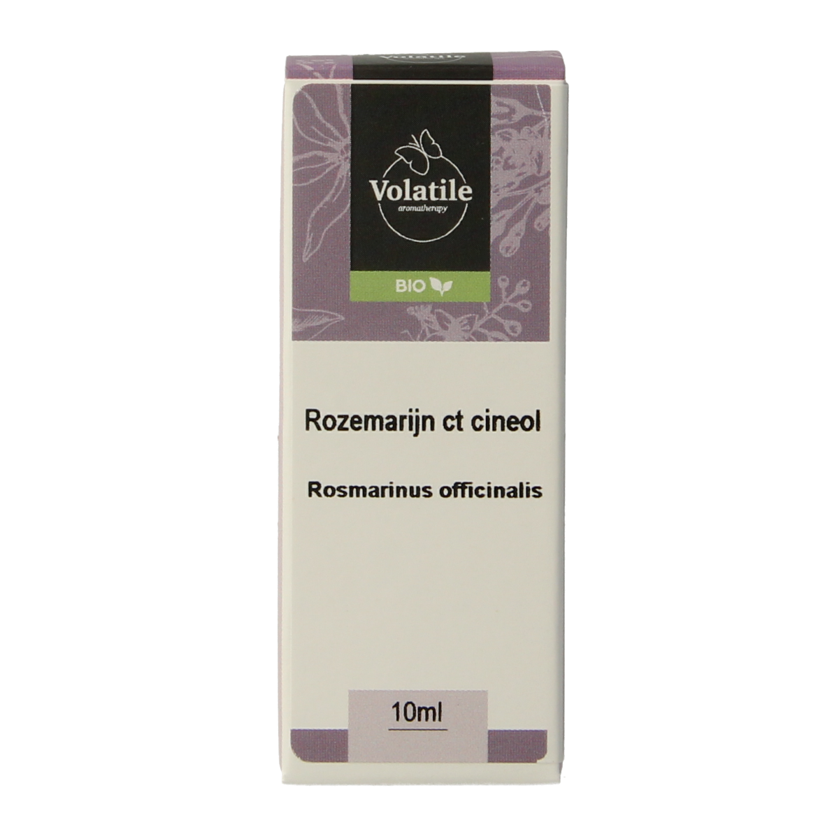 Volatile Rozemarijn ct cineol bio essential oil bottle, 10ml, showcasing the product label and packaging.