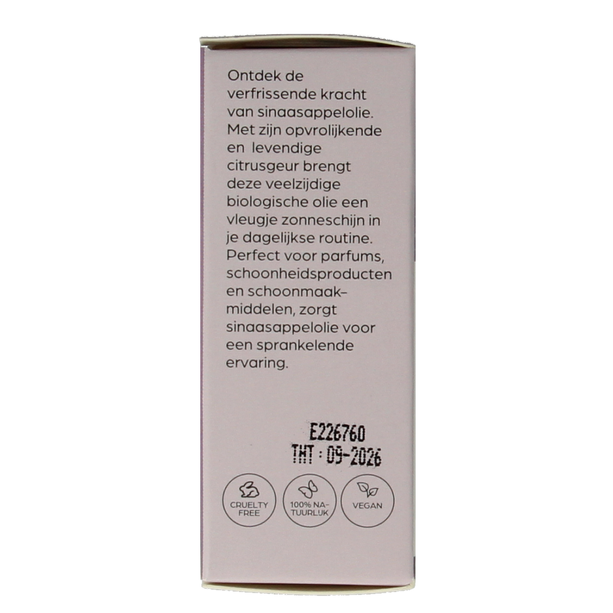 Volatile Sinaasappel bio essential oil bottle, 10ml, with orange citrus slices and natural ingredients visible.