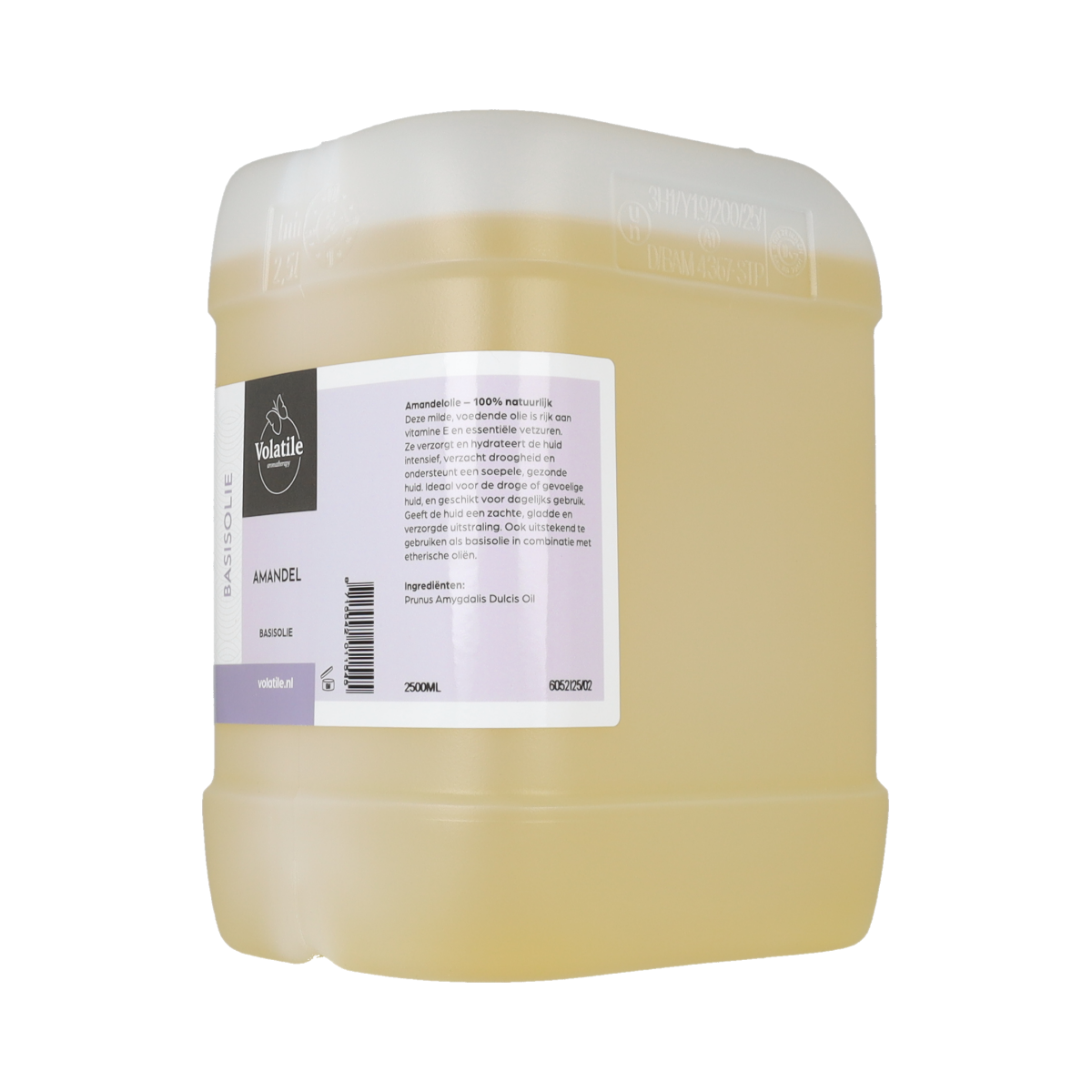 Volatile Amandel basis 2500ml body care product bottle with label and cap, used for skincare and body treatment.