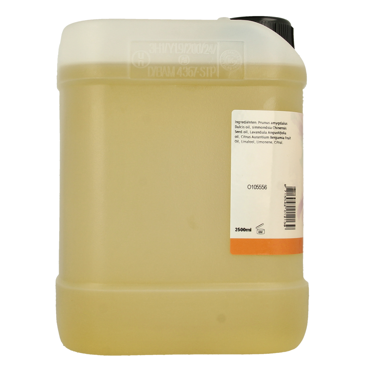 Volatile stress relief massage oil in a 2500ml bottle, body care product with natural oil blend and soothing fragrance.
