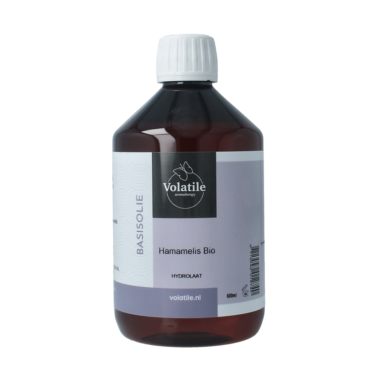 Volatile Hamamelis hydrolaat 500ml, natural body care product with a clear bottle and spray nozzle, showcasing the herbal hydrosol.