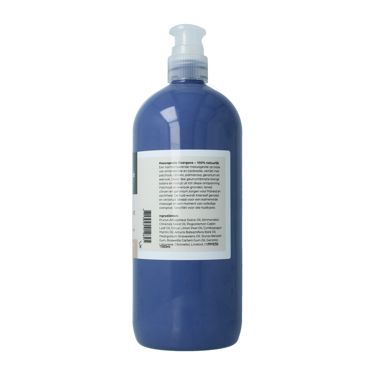 Volatile massage oil overgave in a 1-liter bottle, natural body care product for relaxing massage sessions.