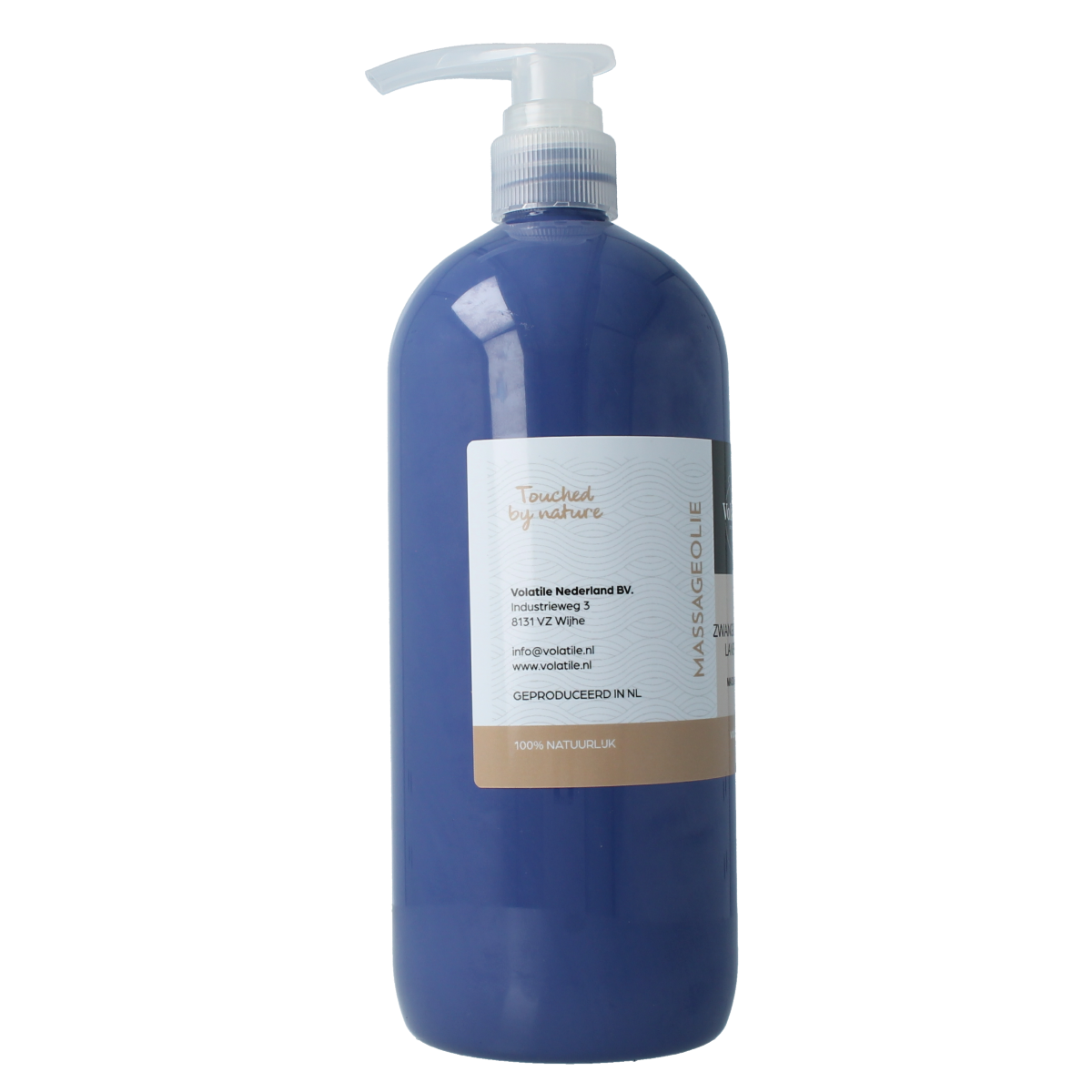 Volatile lavender massage oil for pregnancy in a 1-liter bottle, natural body care product with soothing lavender scent.