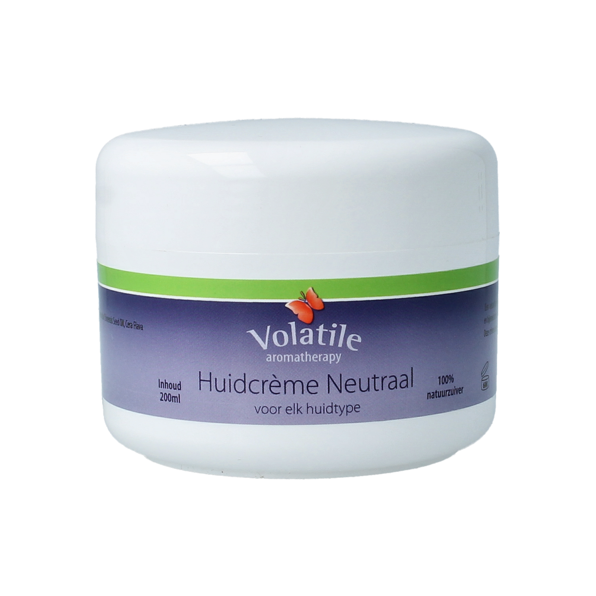Volatile neutral body cream in 200ml jar, moisturizing and soothing skincare product for overall body care.