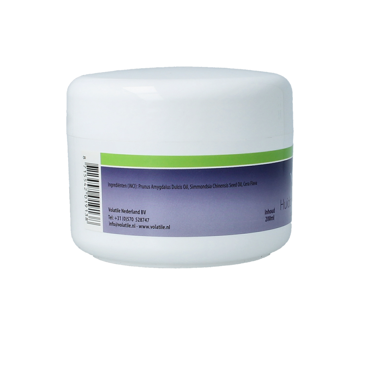 Volatile Huidcreme neutral, 200ml body care cream in a white jar with a blue lid, suitable for sensitive skin.