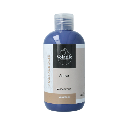 Volatile Arnica grape seed massage oil in a 250ml bottle, natural body care product for soothing massages and skin nourishment.