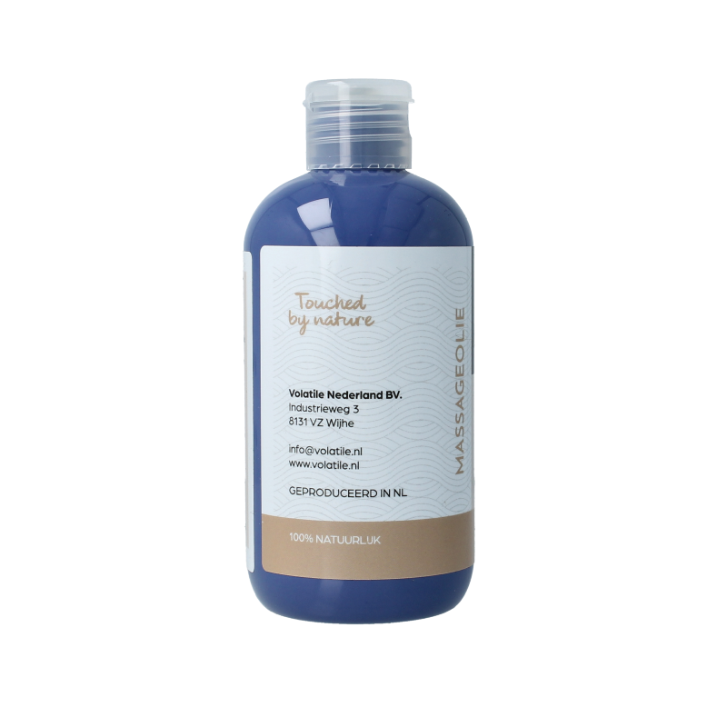Volatile arnica and grape seed massage oil in a 250ml bottle, natural body care product with herbal ingredients.