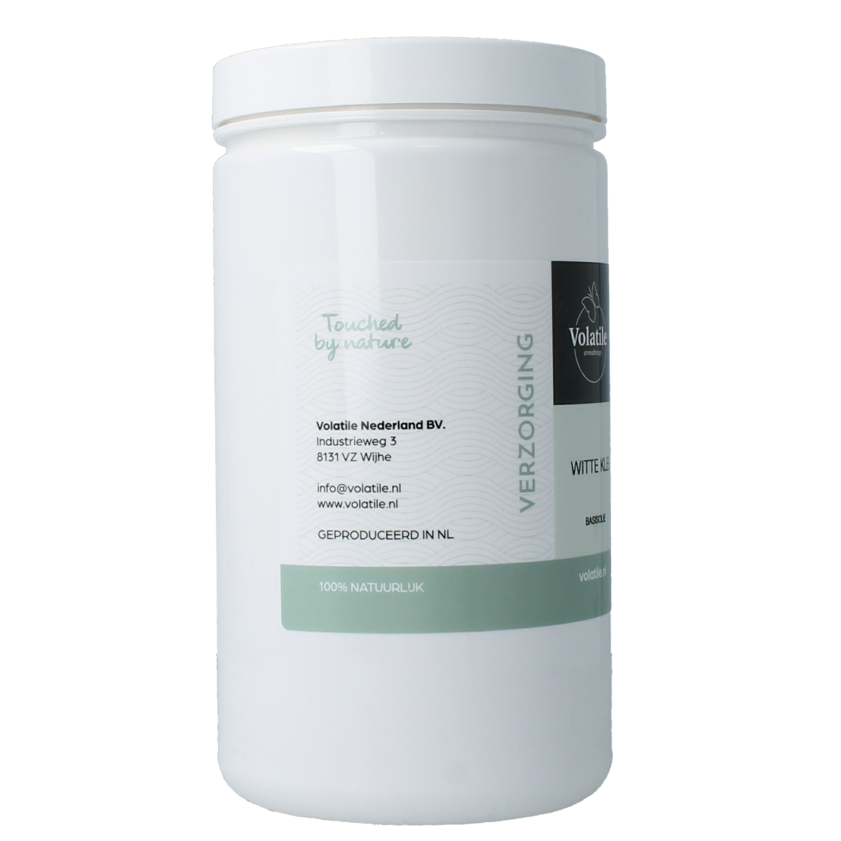 Volatile Witte klei poeder in 500g container, natural body care clay powder, white mineral clay for skincare.