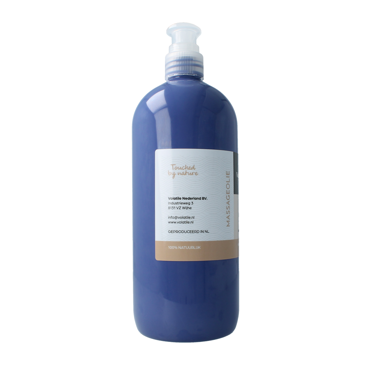 Volatile arnica and grape seed massage oil in a 1-liter bottle, ideal for body care and relaxation.