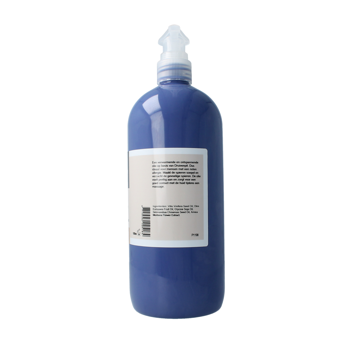 Volatile arnica and grape seed massage oil in a 1-liter bottle, ideal for body care and soothing massages.