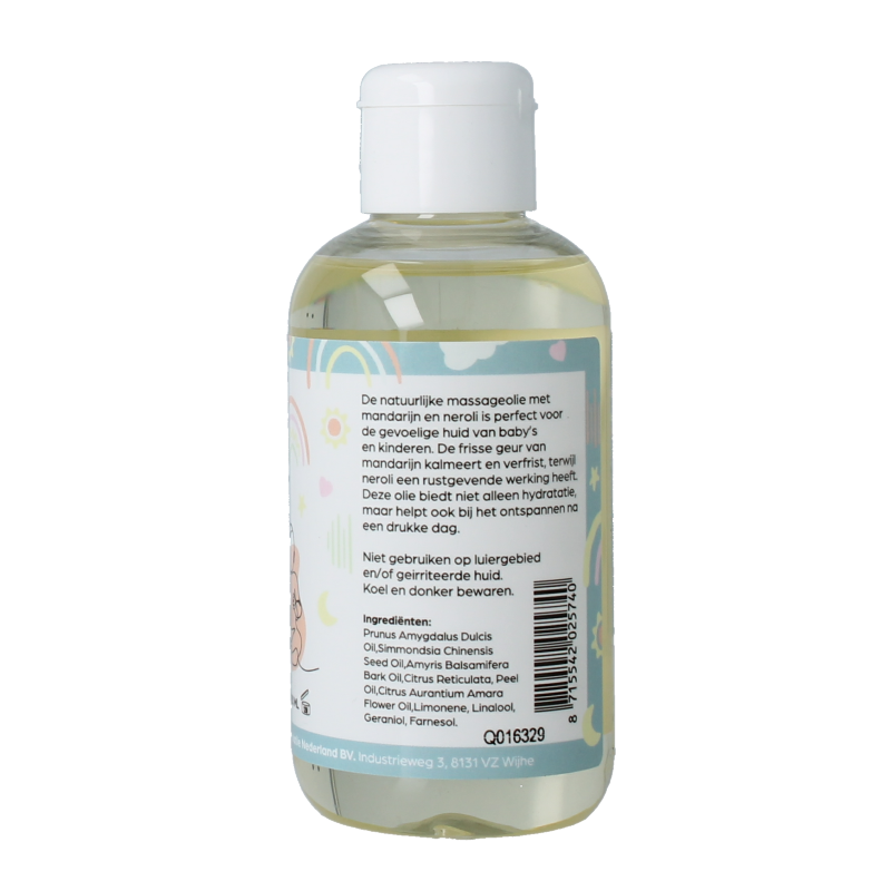 Volatile baby mandarin massage oil in a 150ml bottle, natural body care product for gentle massage and skin nourishment.