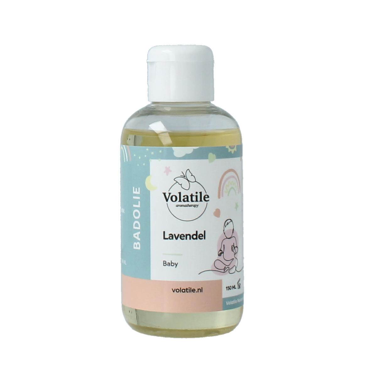 Volatile Badolie baby lavendel, 150ml, natural lavender bath and shower oil with lavender flowers and gentle packaging.