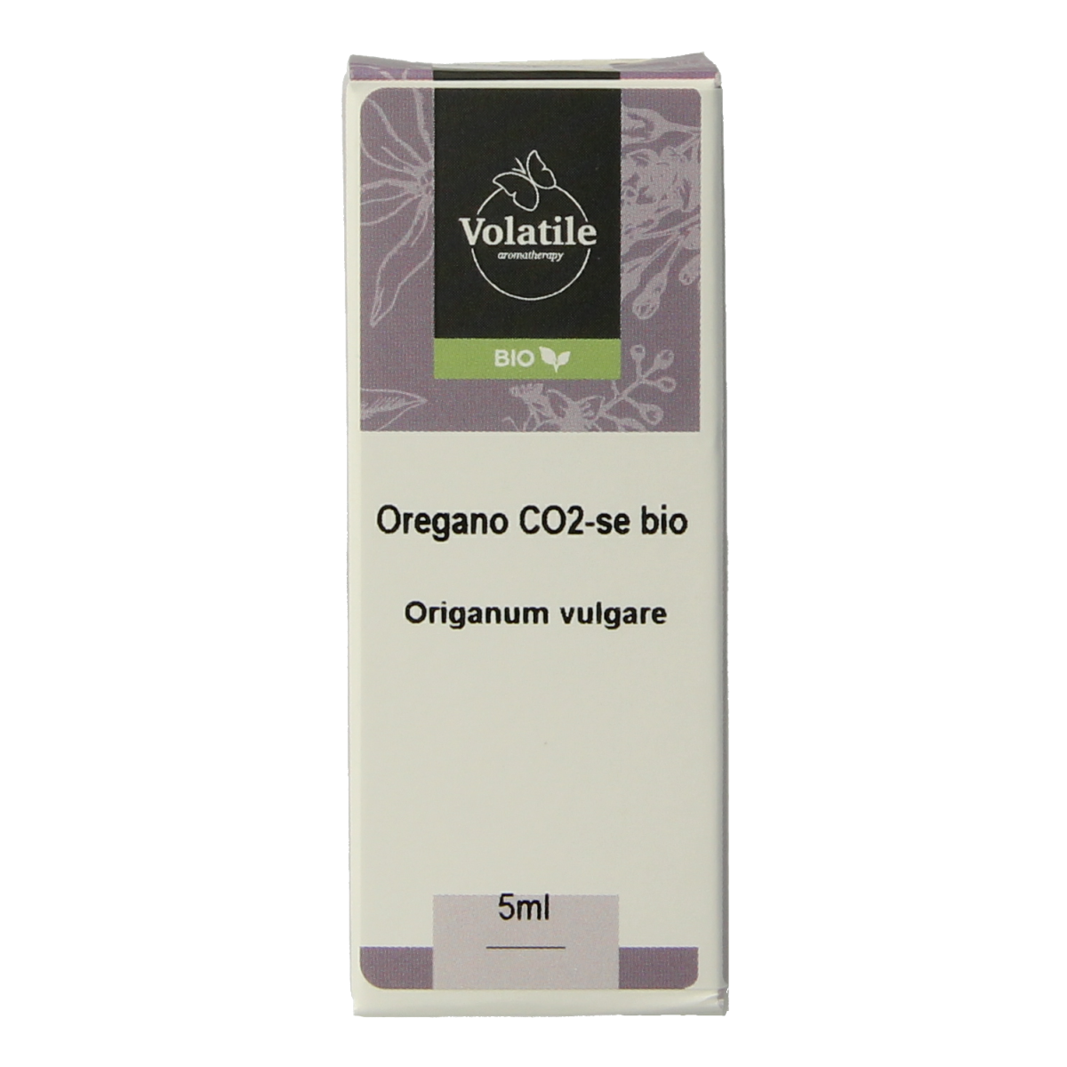 Volatile Oregano CO2 essential oil bottle, 5ml, with clear label showing the Volatile brand and product details.