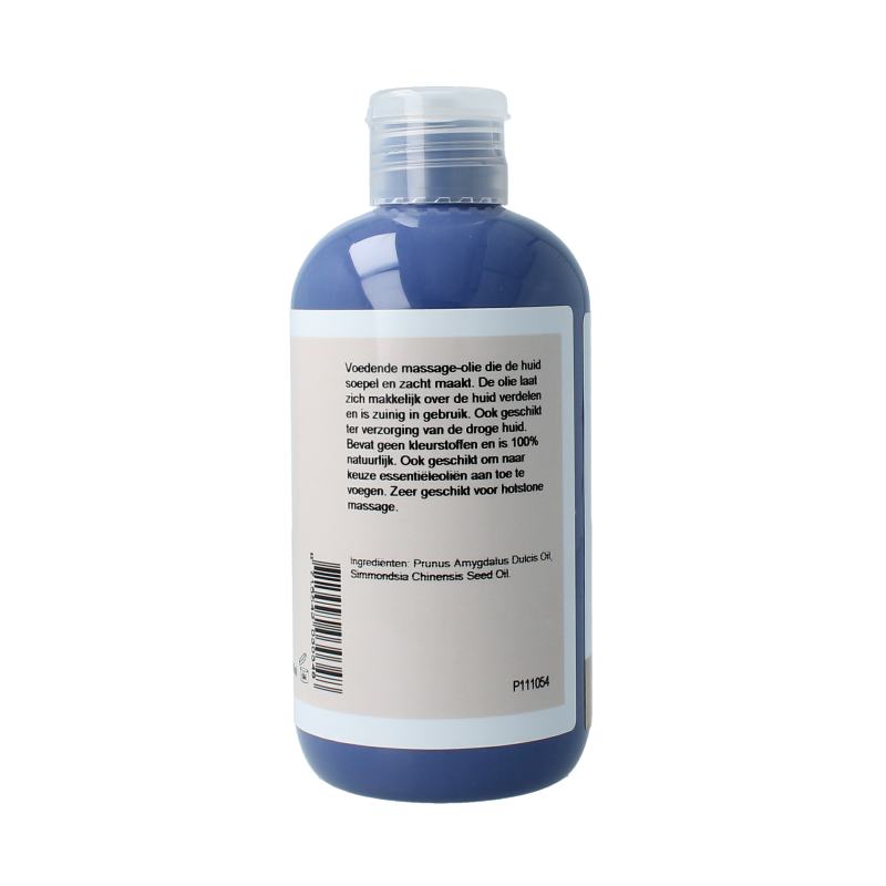 Volatile neutraal koud massageolie 250ml, body care product, showing a clear bottle with label and cap, designed for soothing massages.