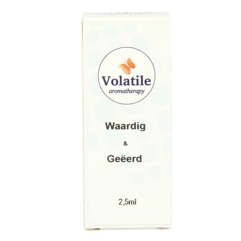 Volatile Etherische Oliën flacon, 2.50 ml, met label showing brand Volatile and product details, on a white background.