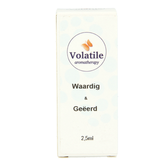 Volatile Etherische Oliën flacon, 2.50 ml, met label showing brand Volatile and product details, on a white background.