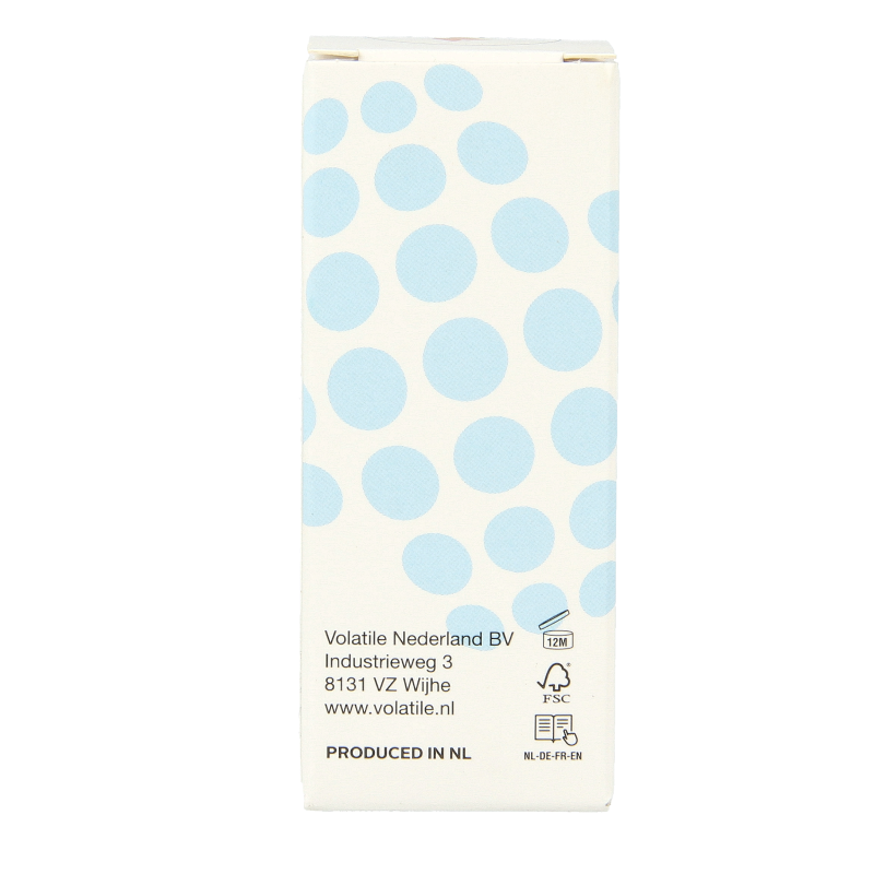 Volatile Etherische oliën fles 2.50 ml met transparante verpakking en witte druppelaar voor aromatherapie en wellness.