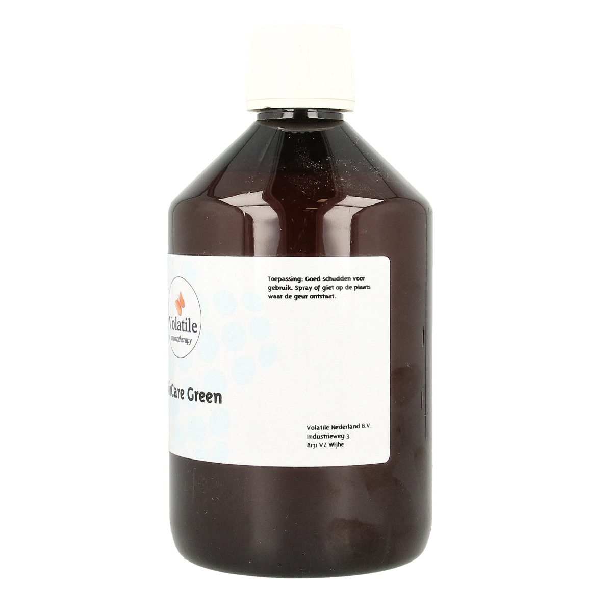 Volatile Aircare Green geurverspreider bottle, 500ml, with green label and nozzle for freshening indoor spaces.